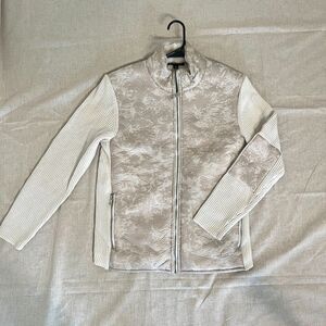 INC International Concepts Beige Textured Zip Jacket Size M Faux Fur Lin